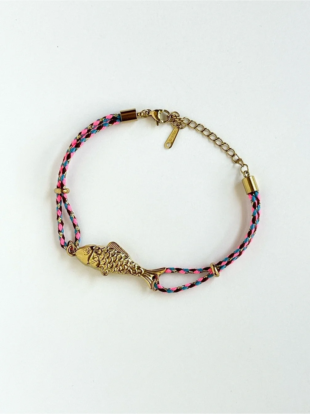 Coastal Fish Bracelet Pink Rope Chain